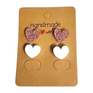 Pink Sparkle Heart Acrylic Stud Earrings - 2 Pair